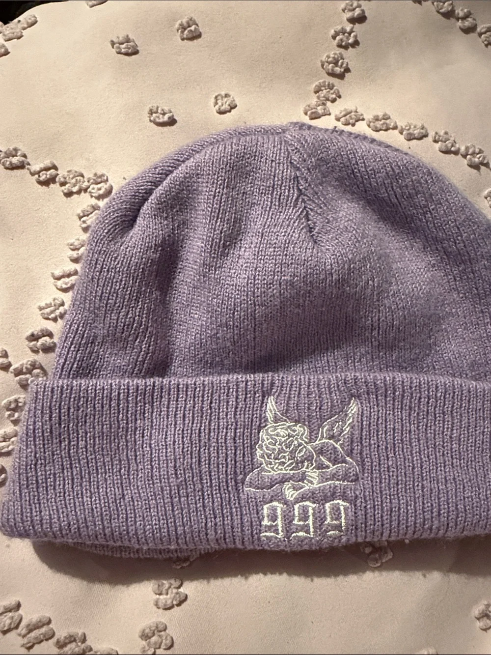 999 Angel Purple Lavender Knit Woven Beanie Embroidered
